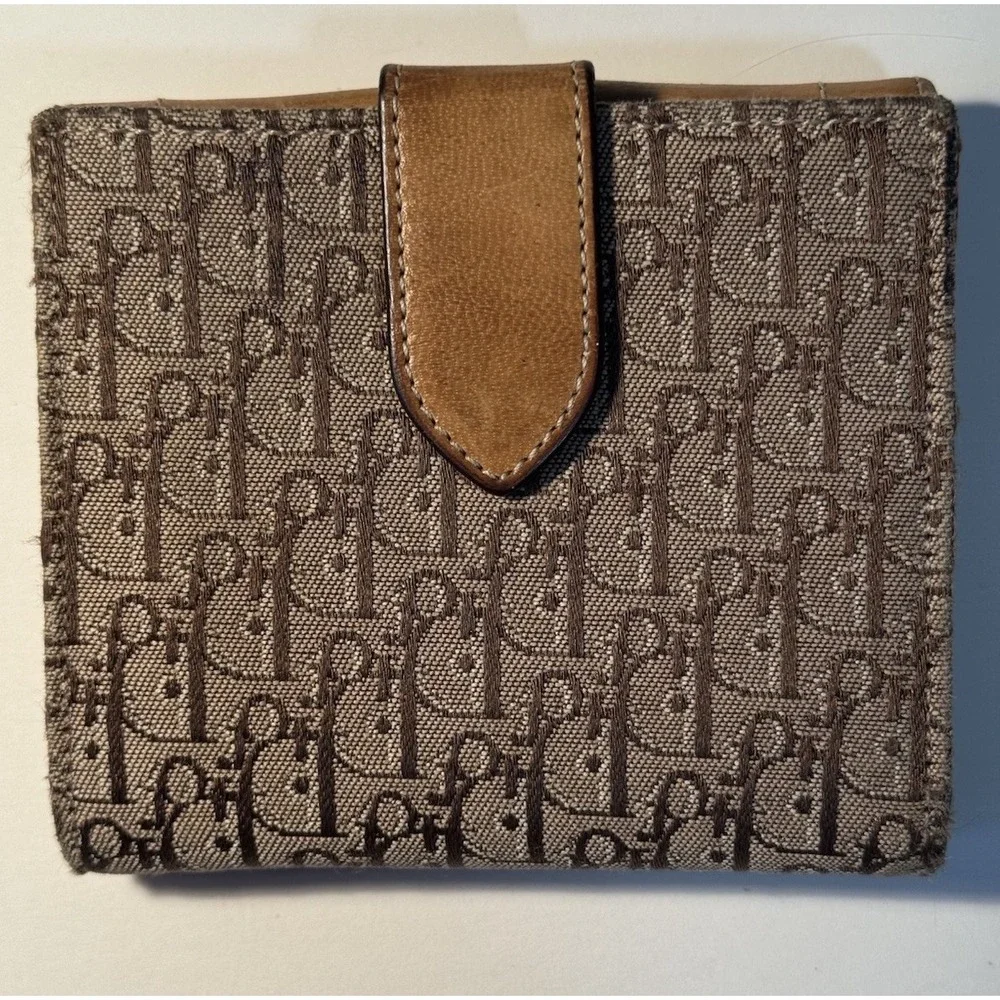 Christian Dior Beige Tan Trotter Canvas Leather Wallet